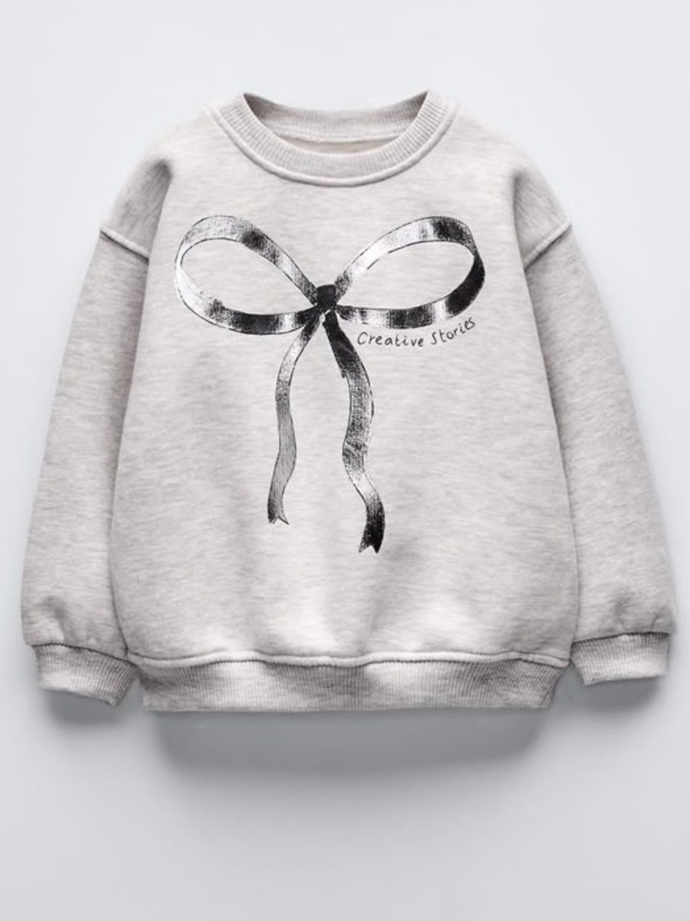 Zara Girls Metallic Bow Graphic Sweatshirt Grey Size 5 Years